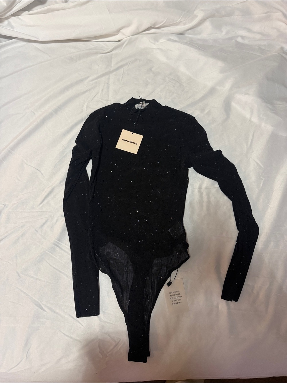 superdown Black Sparkle Long-Sleeve Bodysuit
